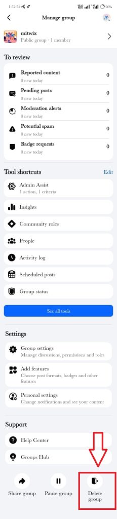 how to delete a group of facebook
