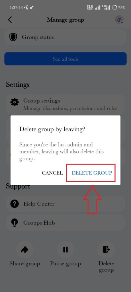 how to delete a group of facebook