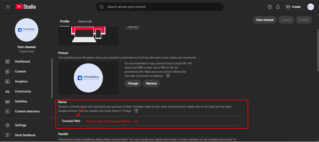 change youtube channel name