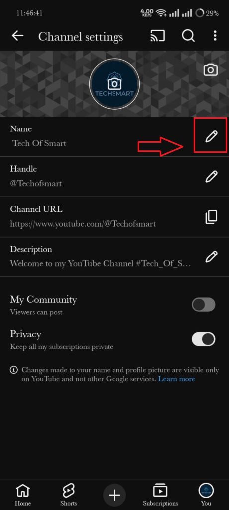 change youtube channel name