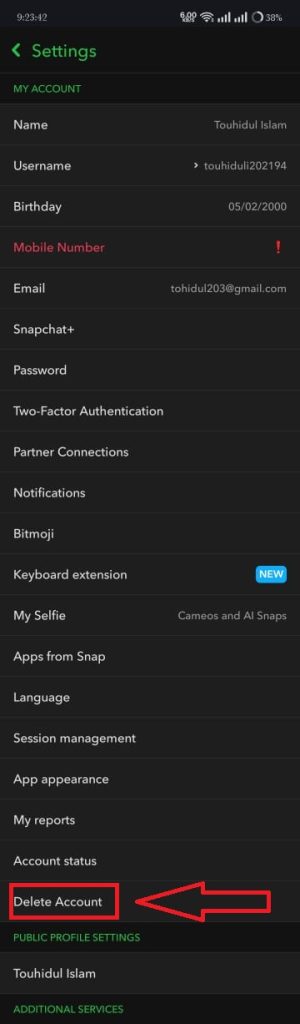snapchat delete account​